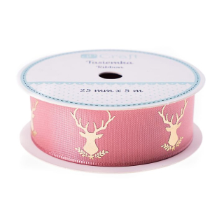 Σατέν διακοσμητική κορδέλα 25 mm x 5 m | Frosty Pink - Deer