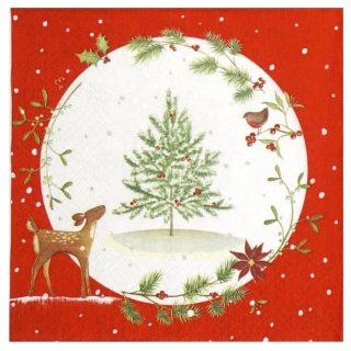 Χαρτοπετσέτες για ντεκουπάζ Fawn with Christmas Tree 1 τεμάχιο 