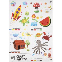 MOXY Σετ φύλλων χειροτεχνίας A4 - 16 τεμάχια αφρού, τσόχας, γκλίτερ & τυπωμένου χαρτιού