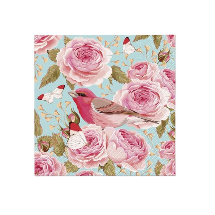 Πετσέτες ντεκουπάζ - English Roses Bird  - 1τμχ