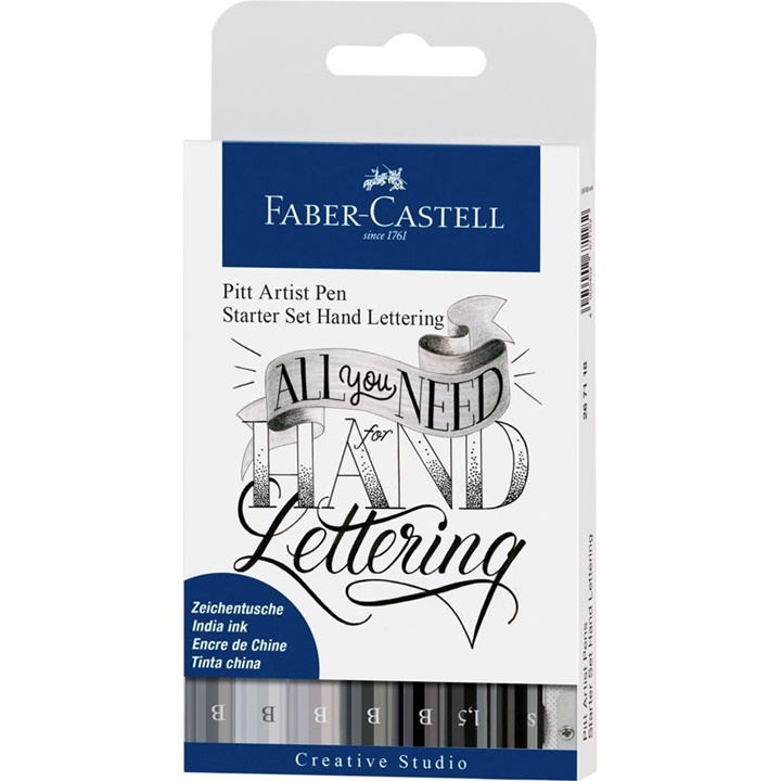 PITT Μαρκαδόροι τέχνης αρχάριο σετ Hand Lettering με μολύβι και ξύστρα - 9 τμχ
