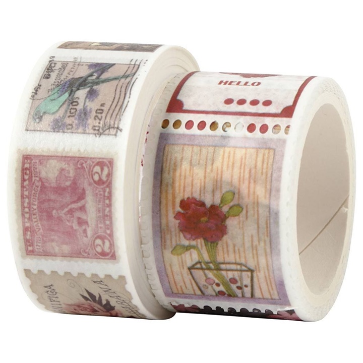 Σετ κορδέλες Washi - γραμματόσημα και λουλούδια