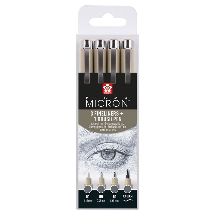 Σετ τεχνικών στυλό Sakura Pigma Micron 3 fineliners a brush pen | σκούρες γκρι αποχρώσεις