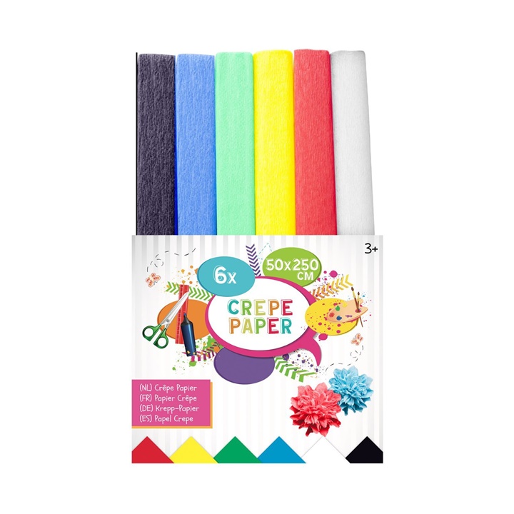 Χαρτί γκοφρέ σε διάφορα χρώματα  50 x 250 cm -  σετ 6 τεμαχείων 