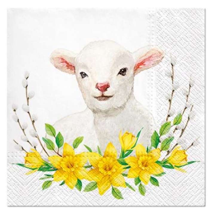Χαρτοπετσέτες  για ντεκουπάζ   Lamb with Wreath  - 1 τεμάχιο